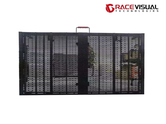 पी3.9-7.8 मिमी पारदर्शी आउटडोर रेंटल एलईडी डिस्प्ले 1Mx0.5M 7680Hz रिफ्रेश दर 5000निट चमक