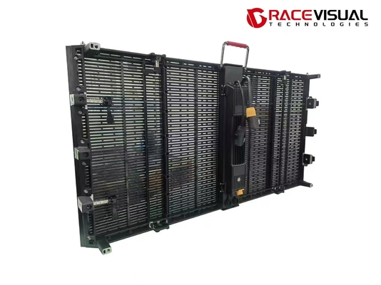 पी3.9-7.8 मिमी पारदर्शी आउटडोर रेंटल एलईडी डिस्प्ले 1Mx0.5M 7680Hz रिफ्रेश दर 5000निट चमक