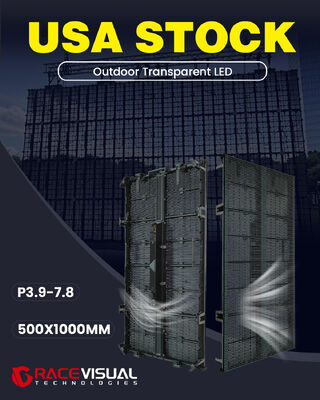 बाहरी पारदर्शी एलईडी 3.9-7.8 मिमी पिक्सेल पिच 500x1000 मिमी कैबिनेट 7680hz ताज़ा दर 5000nits चमक सभी प्रकार के आउटडोर मंच घटनाओं के लिए उपयुक्त